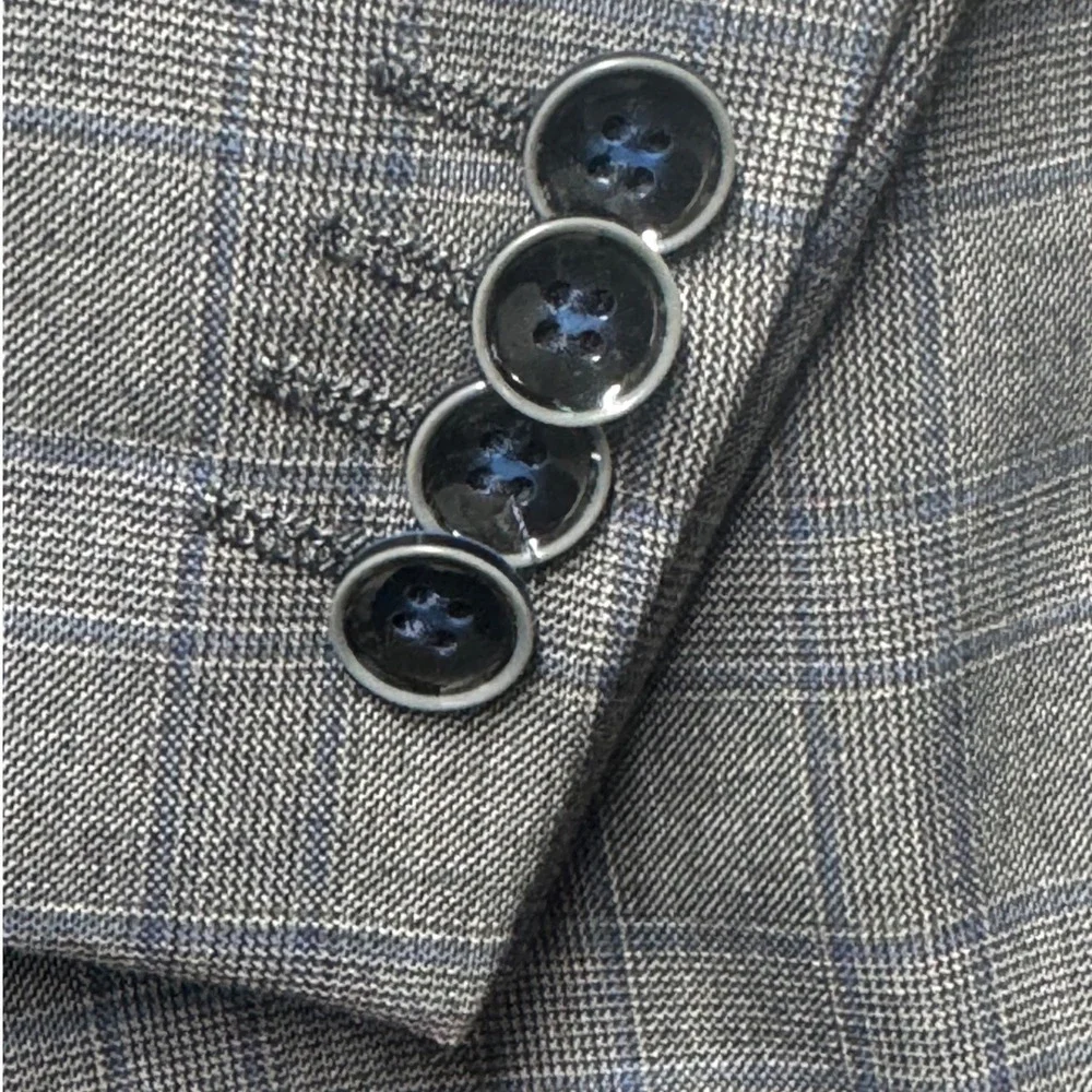 Renoir Mens Classic Fit Gray Plaid Wool Blend 2 Button Blazer Jacket 46L 555-8
